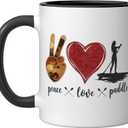 SUP Paddle Board Peace Love Paddle Girl Heart Ceramic Mug, Black/White