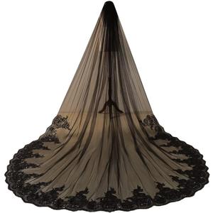 Hazhlko Women's 118" 1 Tier Cathedral Length long Lace Sequins Wedding Bridal Veil with Metal Comb