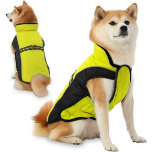 Dog Coat, Water-Resistant Dog Clothes, Warm Fleece Lining Dogs Coats, Winter Windproof Dogs Jackets with Reflective, Pet Vest for Small Medium Large Pets - 1 PCS (S ( 7-15 LB | 12.59"Neck Girth ), Fluorescent Yellow)
