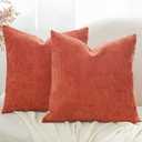 GriNeed Throw Pillow Covers Rust Set of 2 18x18 Inch Pillow Covers, Soft Neutral Farmhouse Decorative Pillowcases for Couch Sofa Bed Living Room, Home Boho Decor, Modern Cushion Covers Set of 2