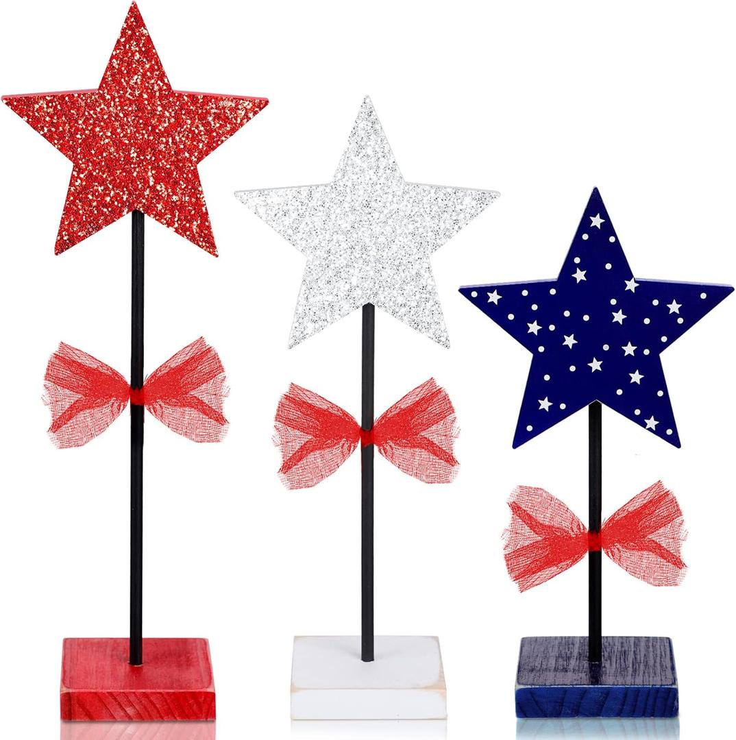 Amyhill 3 Pcs 4th of July Stars Decoration Patriotic Centerpieces Wooden Standing Star Block Memorial Day Decoration Rustic Independence Day Centerpieces for American Festival(Fresh Style) Amyhill 3 Pcs 4th of July Stars Decoration Patriotic Centerpieces Wooden Standing Star Block Memorial Day Decoration Rustic Independence Day Centerpieces for American Festival(Fresh Style)