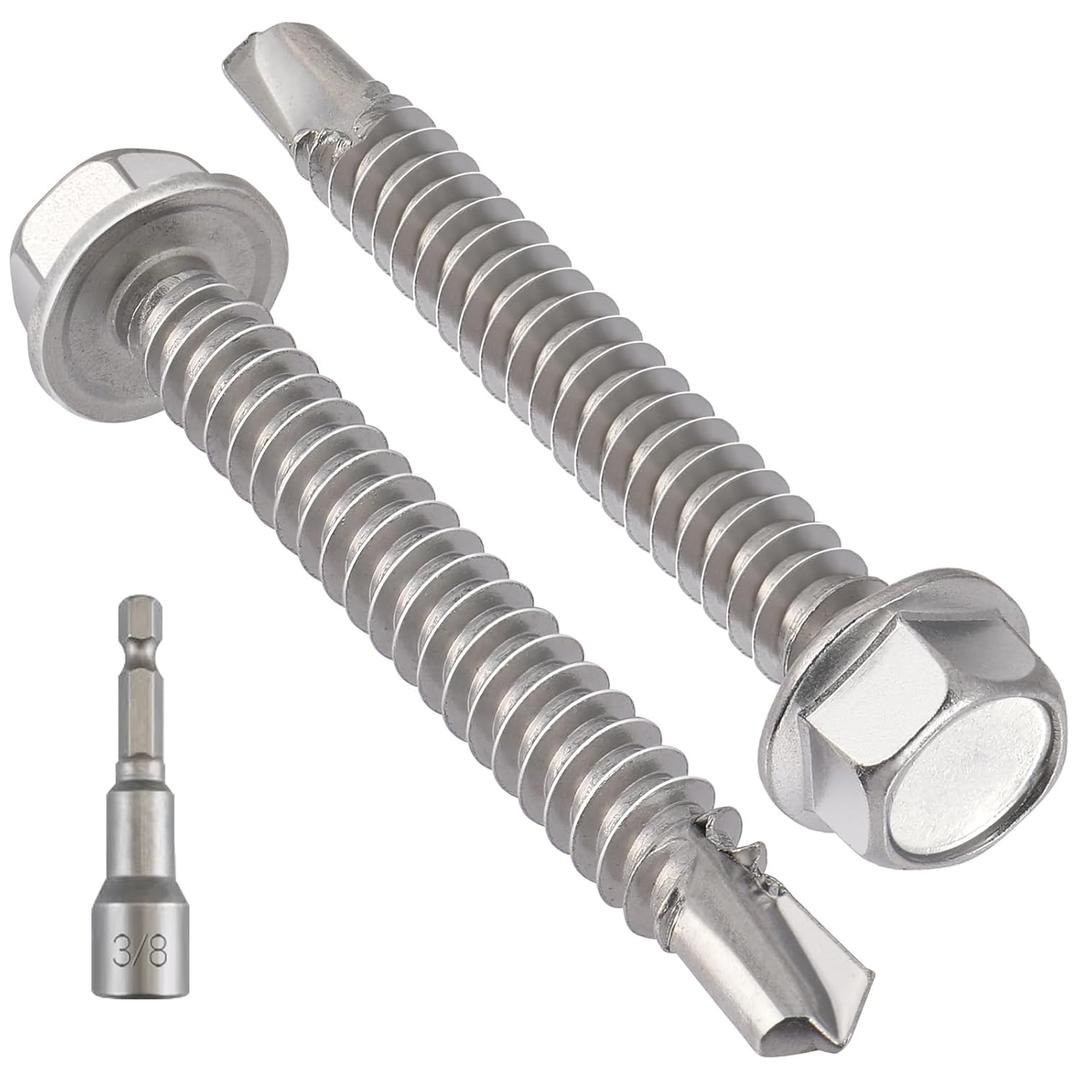 VGBUY 25Pcs #14 x 3 Self Drilling Screws for Metal,410 Stainless Steel Self Tapping Screws,Sheet Metal Screws,Quick Metal Tapping,Hex Washer Head