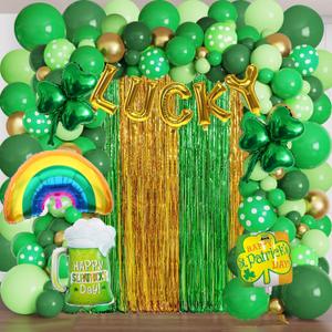 St. Patricks Day Balloon Garland Arch Kit 139 Pcs St Patricks Day Party Decorations Balloon Foil Fringe Curtains and Lucky Balloons for Baby Shower Birthday Party Supplies Irish Festival Party Decor