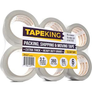 Tape King Heavy Duty Clear Packing Tape, 60 Yards/Roll, 6 Rolls - for Packing, Shipping and Moving (6 Rolls / 3.2Mil Thick)