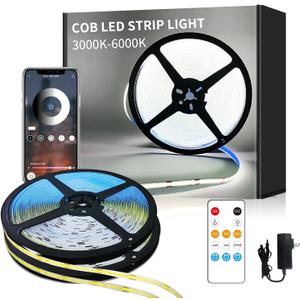 COB LED Strip Lights 100ft,6000K DC 24V Dimmable White Flexible LED Lights Strip for Bedroom,with Remote and app Control LED Rope Lights for Living Room,Shelf,Cabine,Bed(2 Rolls of 50ft)