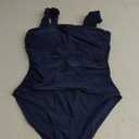 One Piece Bathing Suit for Women Tummy Control Swimsuits Square Neck Ruched Modest Swimwear (Medium, Navy)