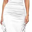 Womens Square Neck Spaghetti Strap Y2k Bodycon Dresses High Split Ruched Sleeveless Ruffle Tassel Sexy Maxi Dresses, Small