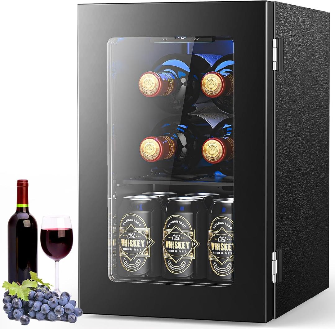  Cooler Refrigerator with Glass Door, Mini  Fridge for Red, White and Champagne, Built-in Cellar, 40-61F Digital Temperature Control, Indoor Use (Black)