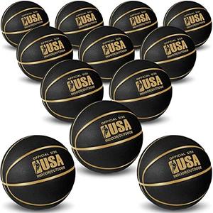 Lenwen Official Size Basketball Size 7 Black Gold Printed Rubber Basketball with Pump for Indoor Outdoor Game Practice Training Youth Adults Back to School