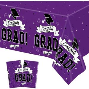2 x 2 Pcs Graduation Tablecloth, 108" X 54" Plastic Graduation Decorations 2026, Rectangle Purple Table Cover for Grad Decor Party Supplies, Disposable Tablecover for Class of 2026 Congrats Grad for Kids