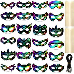 Realspring 120 Pcs Hero Scratch Paper Mask DIY Kids Masks Making Craft Kit for Masquerade Dress up Birthday Party Favor