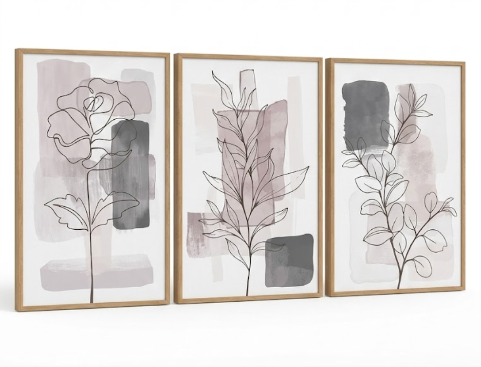Plant Pictures Minimalist Line Painting Modern Botanical Wall Art Boho Leaf Poster Abstract Line Canvas Wall Art Minimalist Flower Prints for Living Room Bedroom Frame, Size 24"x16"