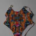 GORGLITTER Women's Allover Print One Piece Swimsuit Backless Sleeveless Thong Bikini Swimwear Orange X-Large
