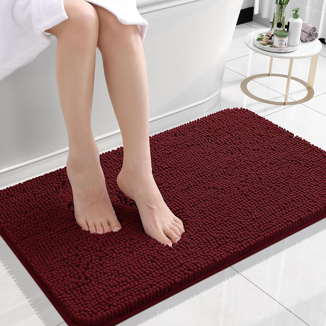 OLANLY Small Bathroom Rugs 24x16, Extra Soft Absorbent Chenille Bath Rugs, Rubber Backing Quick Dry, Machine Washable Bath Mats for Bathroom Floor, Tub and Shower, Home Decor Accessories, Burgundy