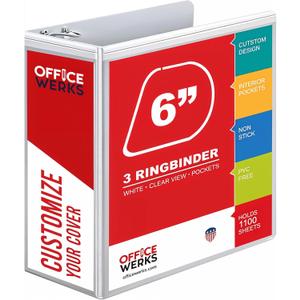 3 Ring Binders, 6 Inch D Ring Heavy Duty Large Binder with Pockets for 8.5" x 11" Sheet Size, Durable Non-Stick Customizable Clear View Cover (White)