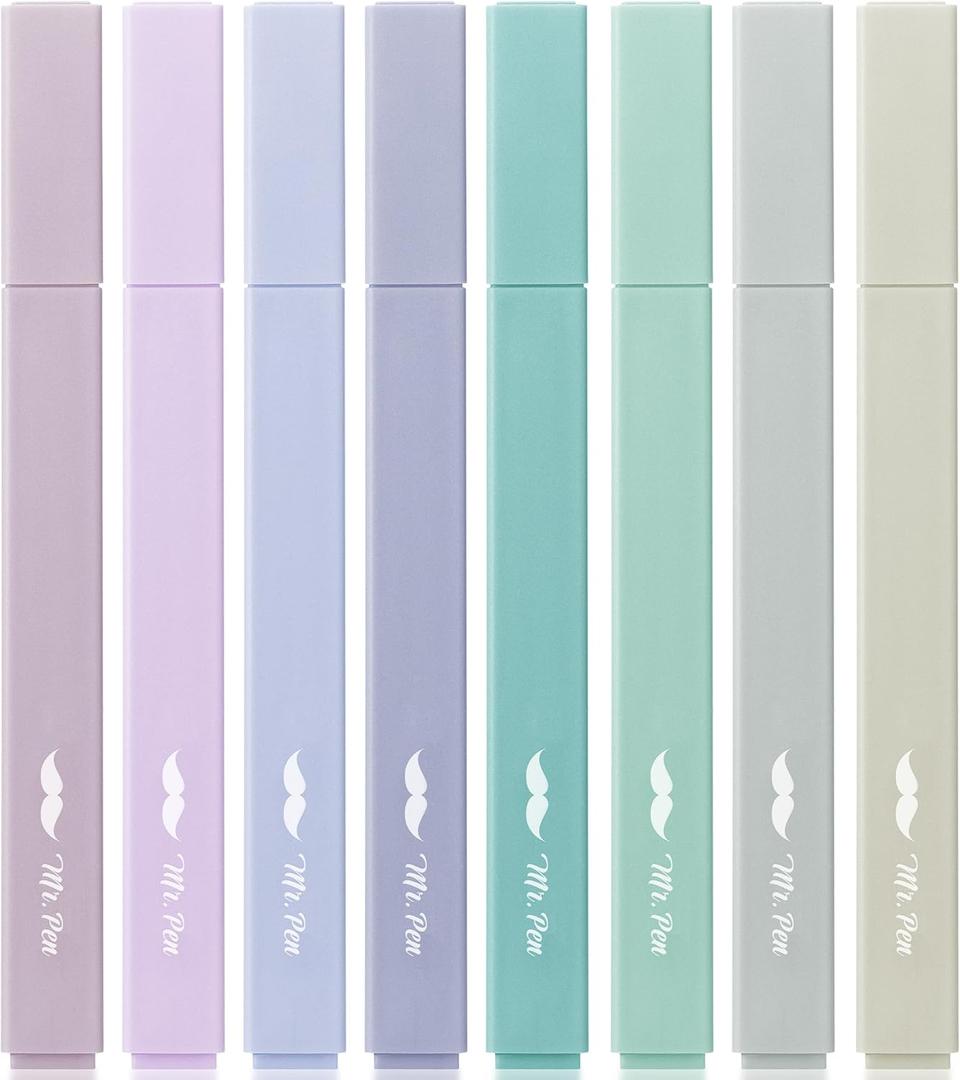 Mr. Pen- Aesthetic Highlighters No Bleed, 8 Pack, Pastel Colors, Chisel Tip, Cute Highlighters Assorted Colors for Journaling, Highlighting, Underlining, Fast Dry, Back to School Supplies