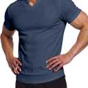 Dokotoo Men Mens Muscle Slim Fit T Shirts Texture V Neck Gym Workout Athletic Short Sleeve Mens Shirts (Navy Blue, Medium)