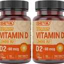 DEVA Vegan Vitamin D2 60 mcg 2400 IU, Ergocalciferol Supplement with No Animal Ingredients, 90 Tablets (Pack of 2)