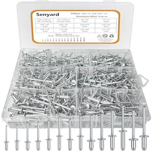 Pop Rivets, Pop Rivets Assortment Kit, Aluminum Rivets kit, Pop Rivet Set Including (3/32" 1/8" 5/32" 3/16" 1/4"), Assorted Blind Rivets for Metal Dome Head Rivet kit 525 Pcs