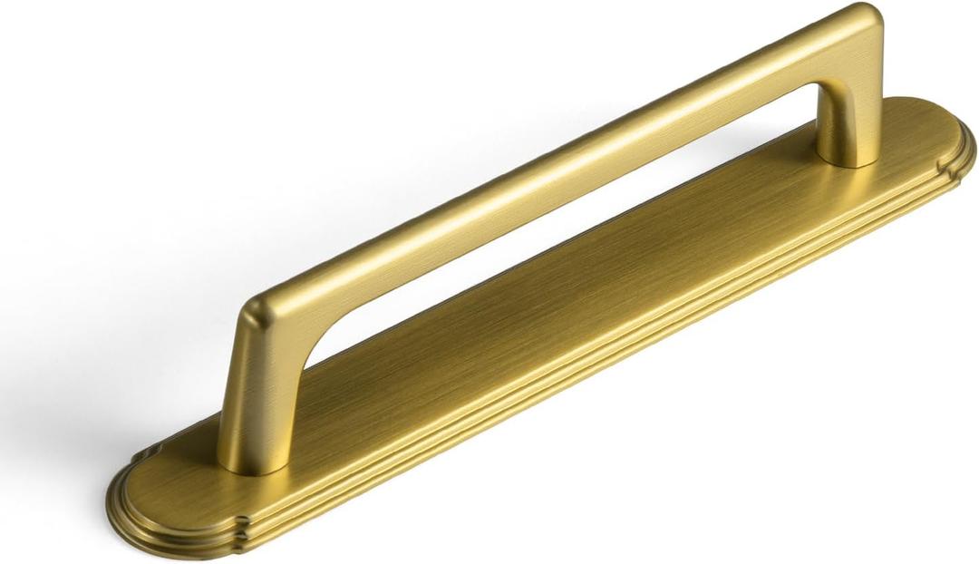 Goo-Ki 2 Packed Brushed Gold Cabinet Pulls with Long Backplate-5''(128MM) Hole Centers Drawer Pulls for Kitchen