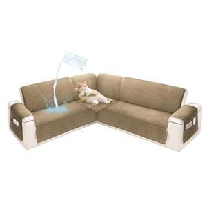 SYJOVIA Sectional Couch Covers for Dogs 100% Waterproof Corner L Shaped Sofa Cover Pet Friendly Velvet Washable Anti Slip L Shape Modular Sofa Slipcover Protector with Pockets (Camel, X-Large)