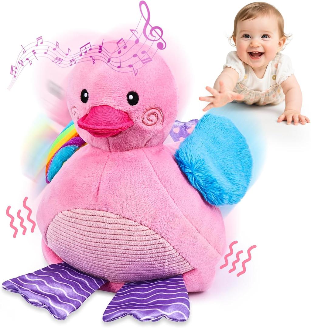 Esjay Baby Toys 6-12 18 Months, Crawling Musical Duck Plush Tummy Time Toy, Dancing Bouncing Recording Walking Sensory Toys for 6 Month+ Old Infants, Gifts for 1 2 3 Year Old Girls Toddlers