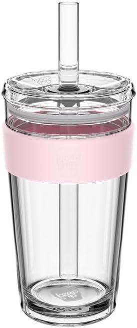 KeepCup Cold Cup - Longplay Double wall Glass Ice Coffee Tumbler with Lid and Straw - 16oz (454ml) - Pashmak (12 Ounces)