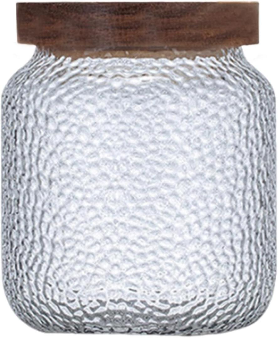 Viovian 16 oz Glass Coffee Nuts Canister Vintage Glass Storage Jars with Wooden Lids Clear Decorative Jar for Food Kitchen Coffee Tea Sugar Cookie Candy Counter Pantry 500ML