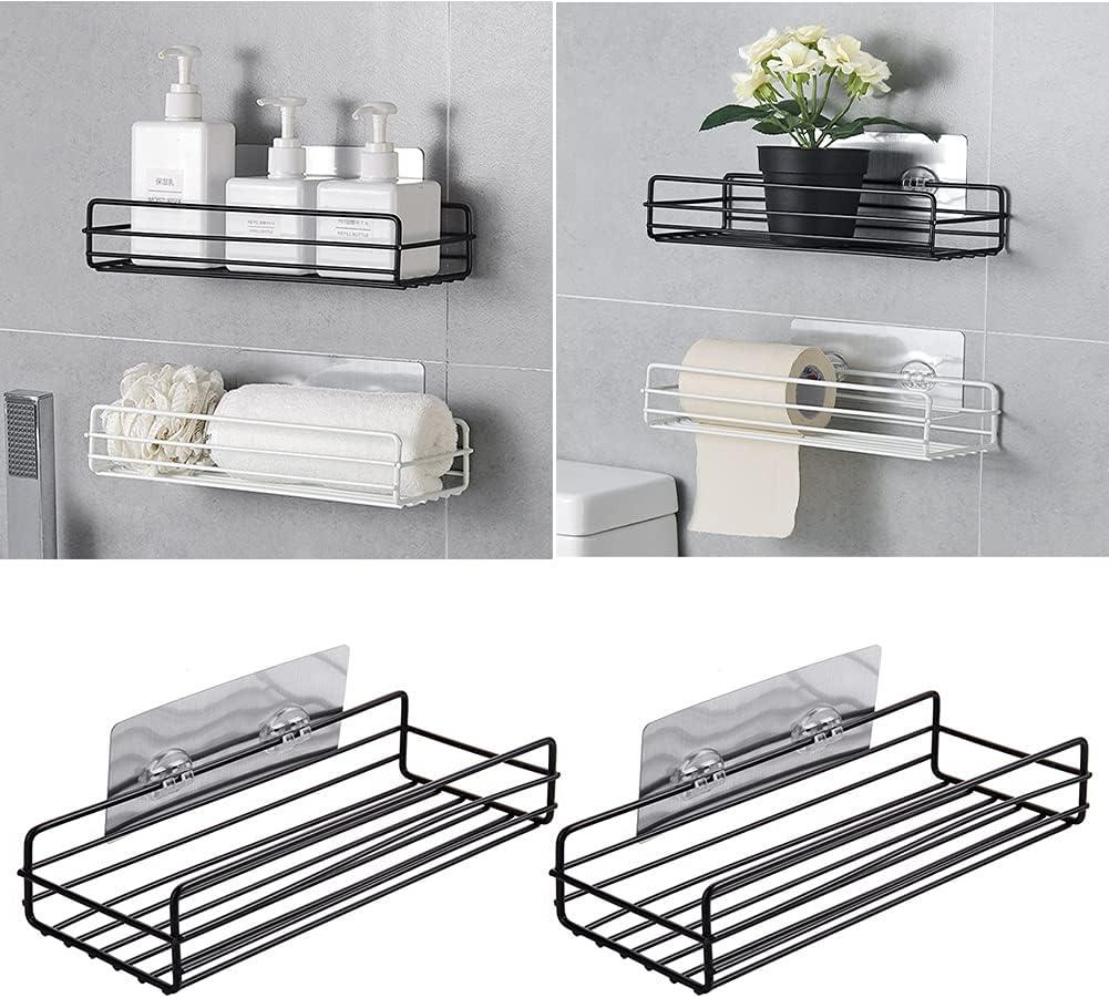 2 Pack Bathroom Storage Organizers Shower Caddy, Adhesive Bathroom Shelf with Removable Hooks, No Drilling Strong Wall Mounted Racks for Shower, Kitchen, Toilet and Dorm