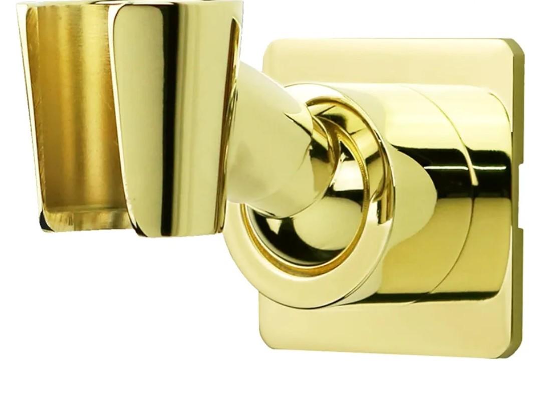 Shower Head Holder Handheld Shower Wand Holder Adjustable Shower Head Bracket Shower Wall Mount Holder, Polished Brass/Gold Finish, Drill Free Glue Installation