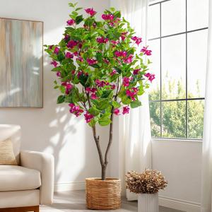 Erimda 5FT Artificial Bougainvillea Tree Artificial Tree Tall Potted Fake Bougainvillea Trees for Outdoor Indoor Lifelike Potted Faux Plants with Wood Trunk and Flowers Office Wedding Home Decor (Rose)