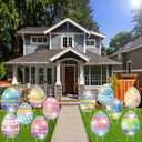 Easter Decorations Outdoor, 12pcs Colorful Easter Egg Decorations with Laser Printing & Reflective Sparkle, Outdoor Indoor Easter Egg Hunt Party Decor (8.7"x11.8")