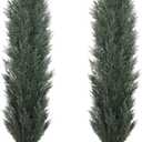 THE BLOOM TIMES 6ft Topiary Trees Artificial Outdoor  UV Resistant Faux Cedar Pine Cypress Bushes and Shrubs, Fake Potted Plants for Front Porch Outside Planter Patio Decor, Set of 2 (6 Foot) (Dark Green)