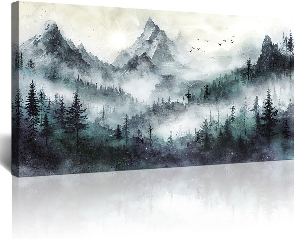 Lapremoly Modern Wall Art - Living Room & Bedroom Decor - Trees Landscape - Foggy Forest - Office Wall Decor - Canvas Prints - Ready to Hang - 40x20