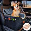 AlfaTok Memory Foam Booster Dog Car Seat with Washable Removable Cover, Elevated Pet Car Seat, Anti-Slip Sturdy Booster Seats for Small Dogs 35lbs, Seat Belt, Storage Pocket, Dog Blankets