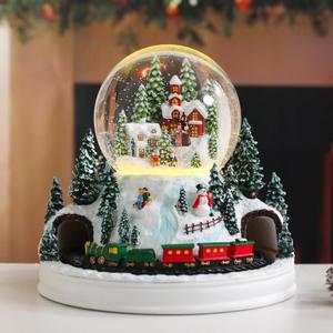 MUMTOP Christmas Snow Globes, Automatic Train Snow Globes with Musical Battery Operated LED Lights Glittering Water Globes Winter for Holiday Home Indoor Christmas Decor