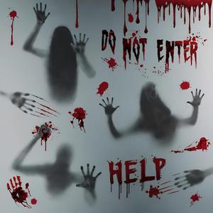 2 x Halloween Decorations, Window Stickers, Scary Bloody Handprint Skullprint Footprint Decals for Window Floor Glass Bathroom Indoor Outdoor Party Decor5 Styles