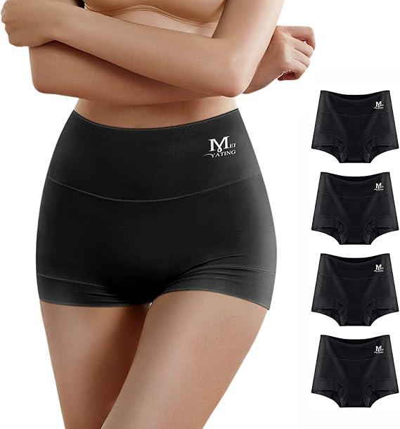 MEIYATING Boy Shorts Underwear for Women High Waisted Cotton Panties Stretch Briefs 4 Pack Plus Size, Large