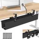 Under Desk Cable Management Tray, 36 Fabric No Drill Clamp Mount Cord Organizer for Desk, Heavy Duty Wire Management for Office Home, Black
