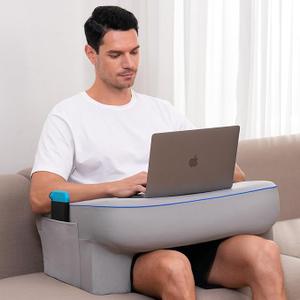 Keduwa Reading Pillow,Lap Desk Pillow for Laptop,Memory Foam Reading Pillows for Gaming, Arm Rest Pillow for Reading, Working, Crocheting, Playing Game or Sitting in Bed,Sofa (L-Grey)