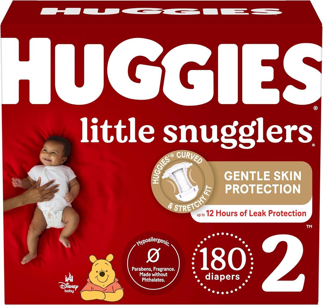 Huggies Size 2 Diapers, Little Snugglers Baby Diapers, Size 2 (12-18 lbs), 180 Ct (3 Packs of 60)