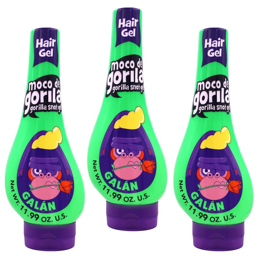 Moco de Gorila Galan Hair Styling Gel, Reactivatable with water, Long-lasting Hold, 11.99 Oz Squeezable Bottles (Pack of 3)