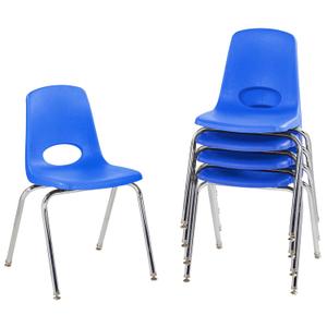FDP 18" School Stack Chair, Stacking Student Seat with Chromed Steel Legs and Nylon Swivel Glides For In-Home Learning, Classroom or Office - Blue (5-Pack), 10371-BL