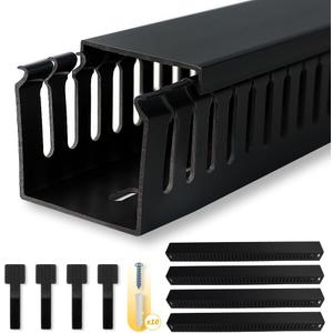 Cable Raceway, 95" Open Slot Cable Management Kit with Upgraded Snap Structure,Wire Cover Cord Hider for Under Desk&Industrial Network/PC/TVs- 23.6" X 1.97" X 2.4" X 4PCS (LWH,Black)