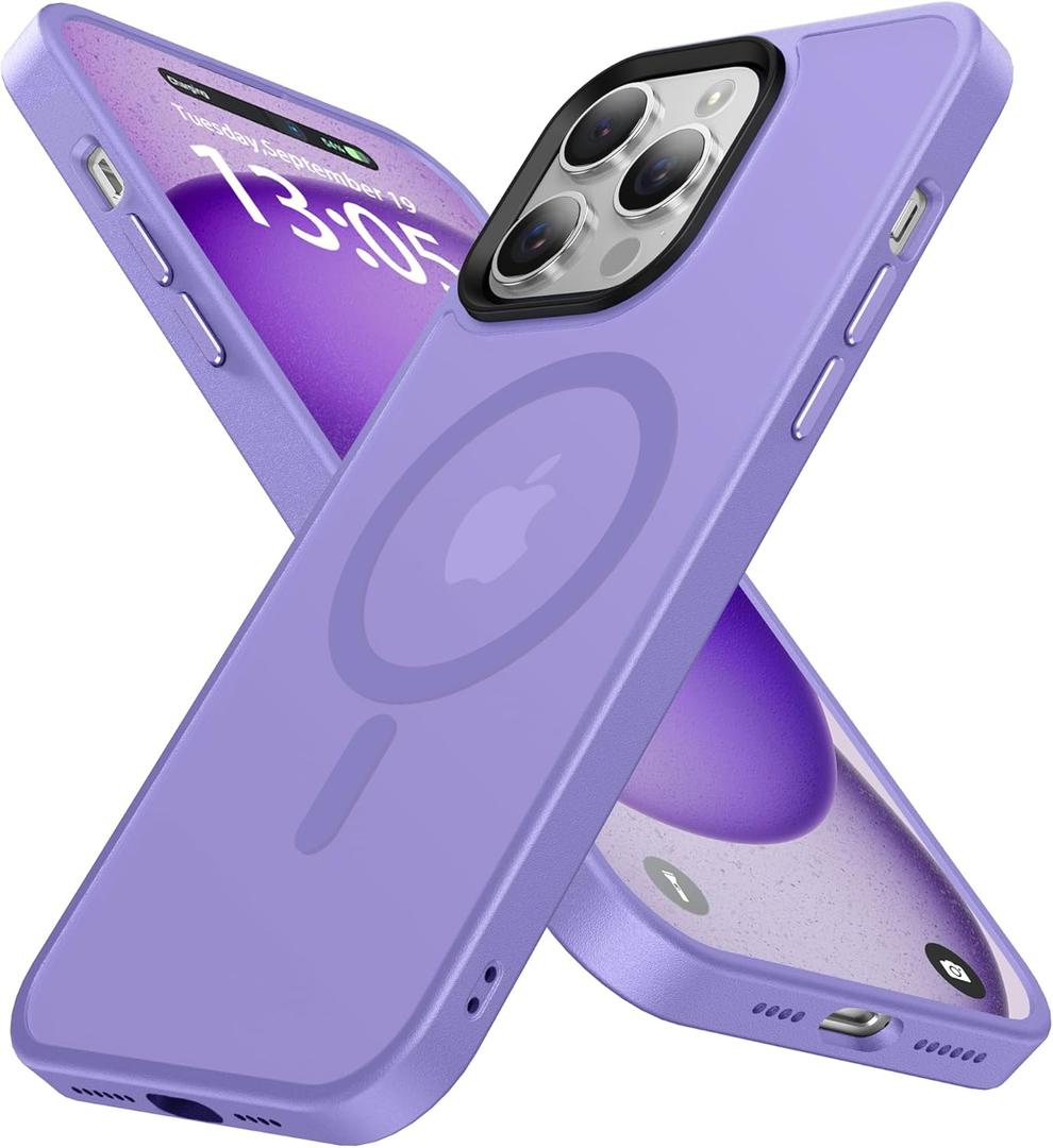 Magnetic for iPhone 14 Pro Case,with 3 Lens Protectors [Compatible with MagSafe] [Military-Grade Protection] Shockproof Translucent Matte Case for iPhone 14 Pro Case,Light Purple