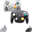 VTone Wireless Game Cube Controller, 2 Pieces 2.4G Wireless Classic Gamepad with Receiver Adapter for Wii Game Cube NGC GC (Black and Silver)
