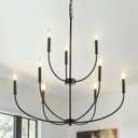 9-Light Black Chandelier for Entryway, Modern Farmhouse Dining Room Light Fixture, Industrial Candle Pendant Light for Foyer Stairway Living Room