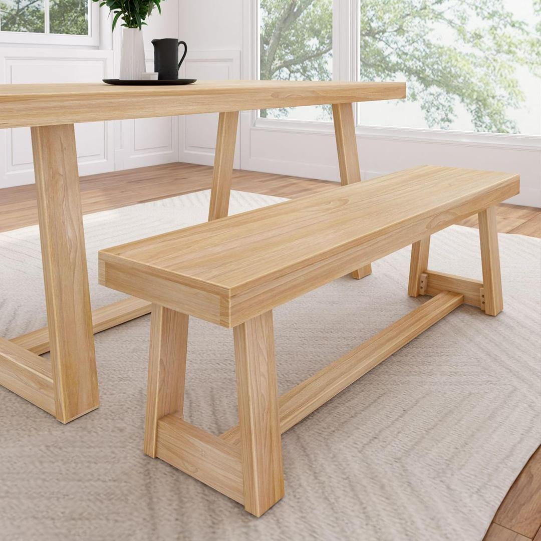 Plank+Beam 60 Inch Farmhouse Dining Bench, Solid Wood Entryway Bench, Wooden Outdoor Bench, Kitchen Dining Seat, Dining Room, Home Office, Living Room Furniture, Easy Assembly, Blonde Wirebrush (Bench for 72 Inch Table)