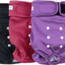 Leekalos Reusable Washable Dog Diapers Female (3 Pack) - Highly Absorbent Doggie Diapers - Size Adjustable Puppy Diapers for Dog Period Panties (Small,Red,Purple,Black)