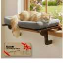 Ready to Gift] PURRHOUSE Cat Window Perch with Cushion Bolster and Cool Pad, Cat Hammocks for Windows with Wood & Robust Metal Frame for Large Cats, Beds for Windowsill, Bedside and Cabinet,24''W